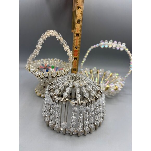 Vtg Beaded Safety Pin Art Decorative Baskets Lamp Shade Set Of 3 - Picture 6 of 8